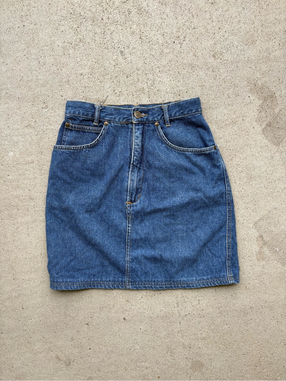 Vintage 80s Smith and York High Rise Denim Mini Skirt Western Glove Works 24x17 - Picture 2 of 3